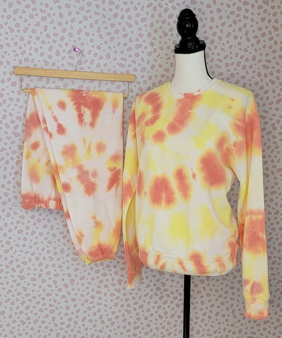 Coral and Yellow Tie Dye Sweatsuit Super Soft Cozy Men s Size Small Etsy