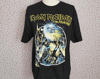 Iron Maiden Live After Death Band Tee, Distressed Graphics, Black Concert T-shirt, Men's Size Gildan Softstyle Tee, by Rock Off