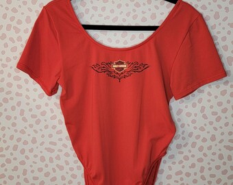Harley Davidson Bodysuit, Red, Full Bottom, Front Print, Snap Closure, Women's Size XL