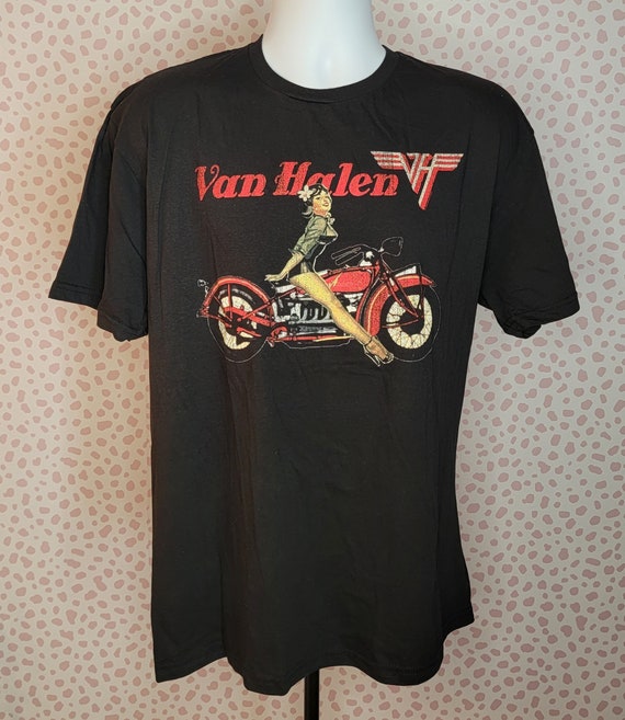 Van Halen Classic Pinup Girl on a Motorcycle Band Tee, Men's Size