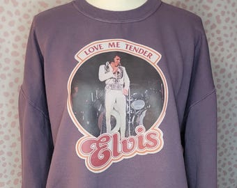 Elvis Love Me Tender Sweatshirt, Vintage Sweatshirt, Women's Size Large Purple Sweatshirt, From Our Vintage Recycle Wear Collection