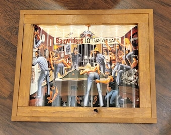Vintage David Mann Easyriders 10th Anniversary Framed Metal Tin Artwork, 23 1/4"W x 19 3/4"L