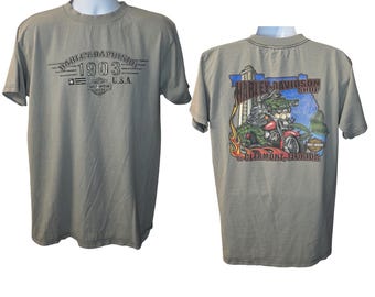 Vintage 2002 Harley Davidson T-Shirt, Back Print, HD Shop of Clermont, Florida, Men's Size Large, Florida Alligator