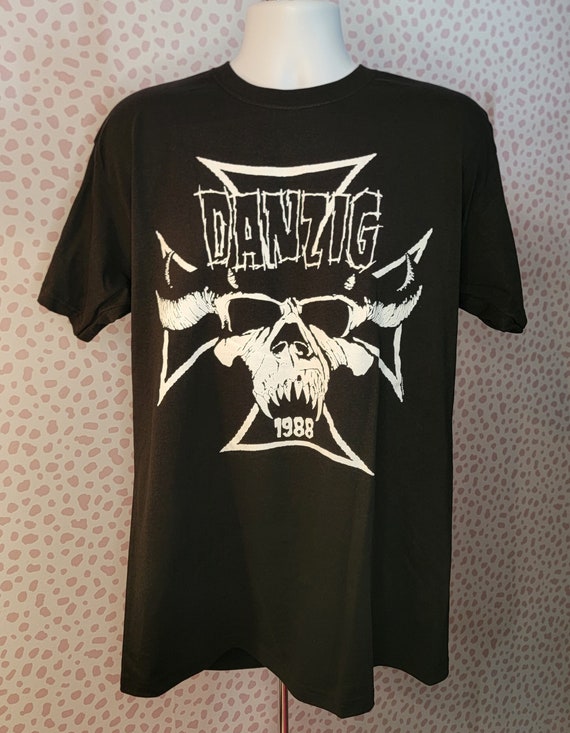 Danzig Iron Cross Skull Band Tee, 1988, Black Concert T-shirt