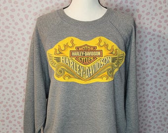 Harley Davidson Upcycle Cropped Sweatshirt, Gray Sweatshirt Size Medium/Large
