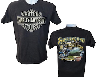 Vintage Y2K Harley Davidson Shenandah HD, Staunton Virginia, Back Print, Black Tee, Men's Size Small