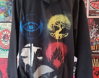 Divergent Zip Up Hoodie, Back Graphics of Divergent Factions, Men's Size Medium, Book Lover Gift