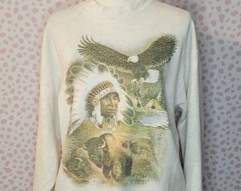 Vintage 90's Native American Sweatshirt, Carol Martin, Oneita Sweatshirt Men's Size XL