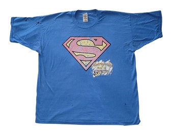 Vintage Superman Blue T-shirt, Metropolis Home of Superman 1996, Men's Size 3X, Distressed, From Our Vintage Recycle Wear Collection