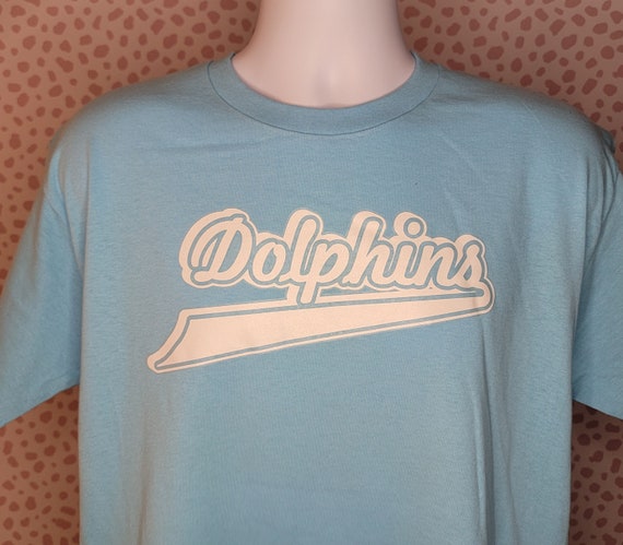 Vintage Dolphins Iron On Light Blue Tee, Gildan H… - image 2
