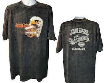 Vintage Harley Davidson American Pride American Ride, Harley Eagle, Back Print, Acid Wash, Men's Size 2X, High Quality Vintage Shirt