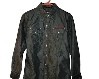 Harley Davidson Denim Shirt/Jacket, Embroidered on front & Back, Black Metallic Shimmer Colour, Logo on Buttons, Women's Size Small