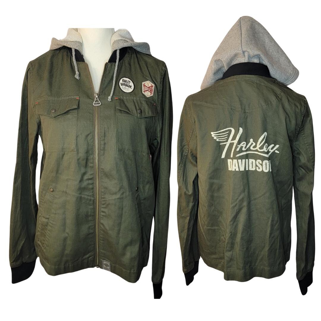HARLEY DAVIDSON ミリタリージャケット オリーブグリーン NEW Harley Davidson Military Style Olive Green Slim Fit