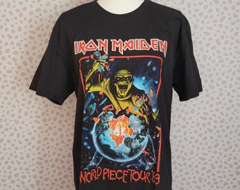 Iron Maiden World Piece Tour '83 Vintage Style Band Tee, Distressed Graphics, Gildan Softstyle Concert Tee, by Rock Off