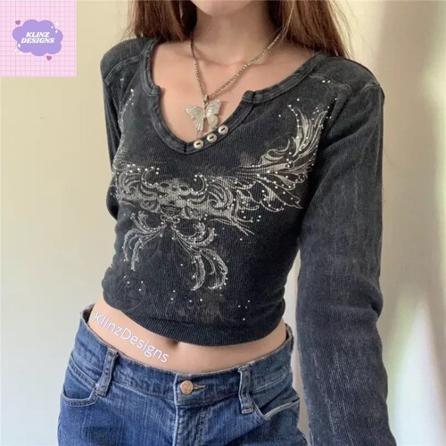 Cute Y2k long sleeves crop t shirt