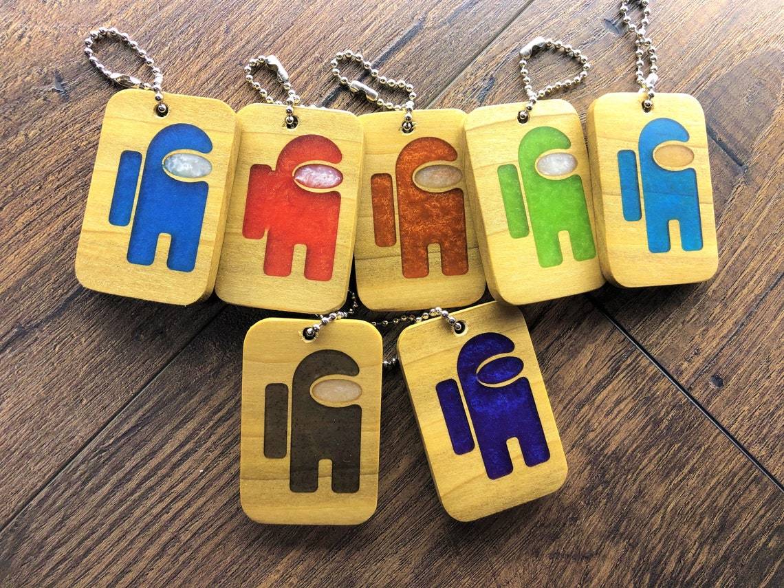 Among Us Wood Backpack Tag Keychain Name Tag Multiple Etsy