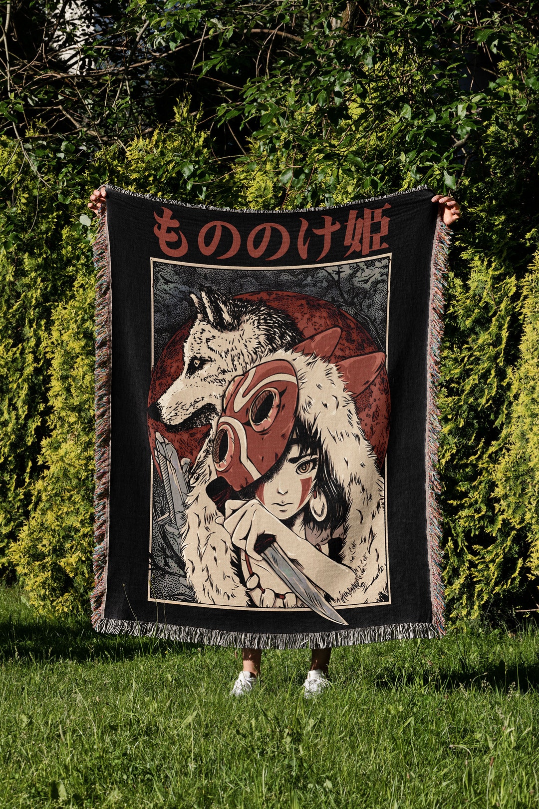 Studio Ghibli Woven Blanket Princess Mononoke Tapestry Throw Etsy