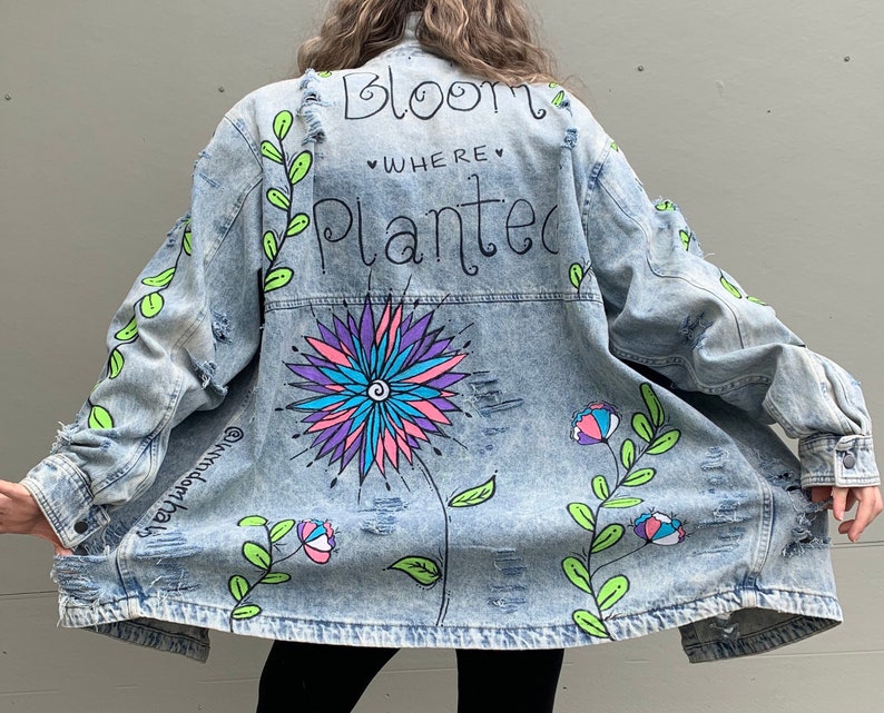 Bloom Hand Painted Adult Oversize Denim Jacket Unisex Adult image 0