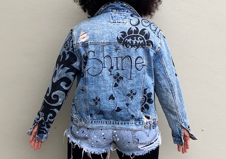 Shine Love Soar Graphic Adult Oversize Denim Jacket Hand image 1