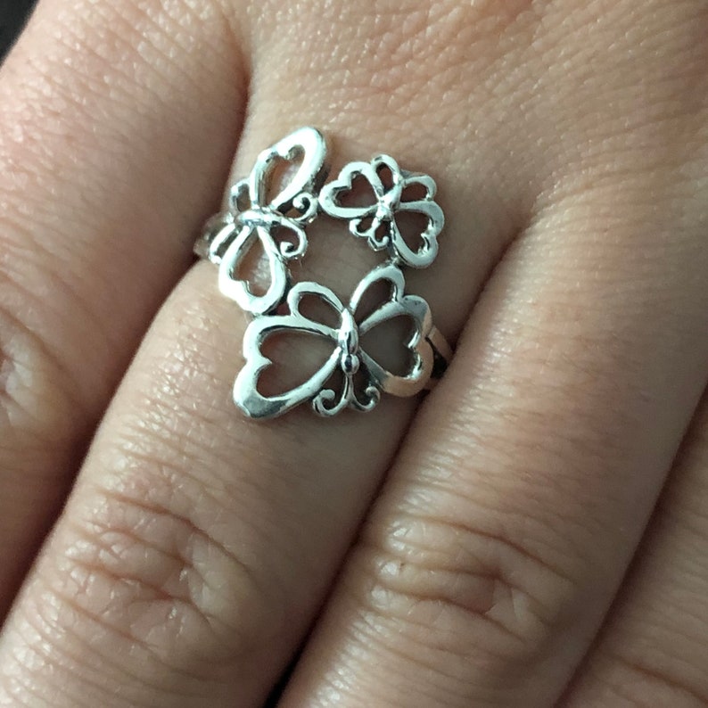 Sterling Silver Triple Butterfly Asymmetrical Ring image 0