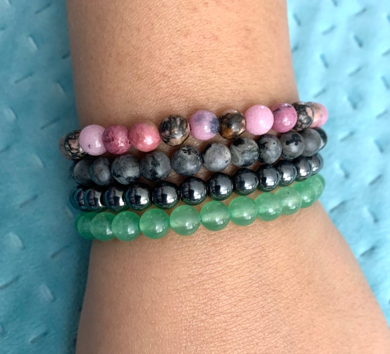 6mm Natural Gemstone Stretch Bracelets for protection and image 0