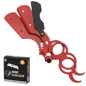 ChoCho Track Straight Single Blade Barber Shaving Razor Stylish Ring Men&#39;s Cut Throat Knife Salon and Home Usage Red