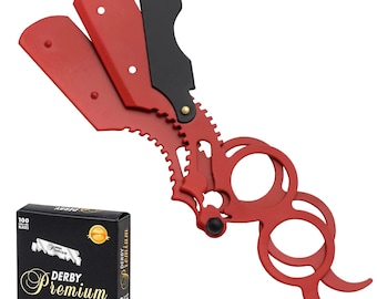 ChoCho Track Straight Single Blade Barber Shaving Razor Stylish Ring Men&#39;s Cut Throat Knife Salon and Home Usage Red