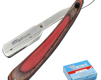 ChoCho Track Artificial Wood Handle Razor Barber Stainless Steel Folding Razor, Cut Throat