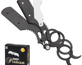 ChoCho Track Straight Single Blade Barber Shaving Razor Stylish Ring Men&#39;s Cut Throat Knife Salon and Home Usage White Black