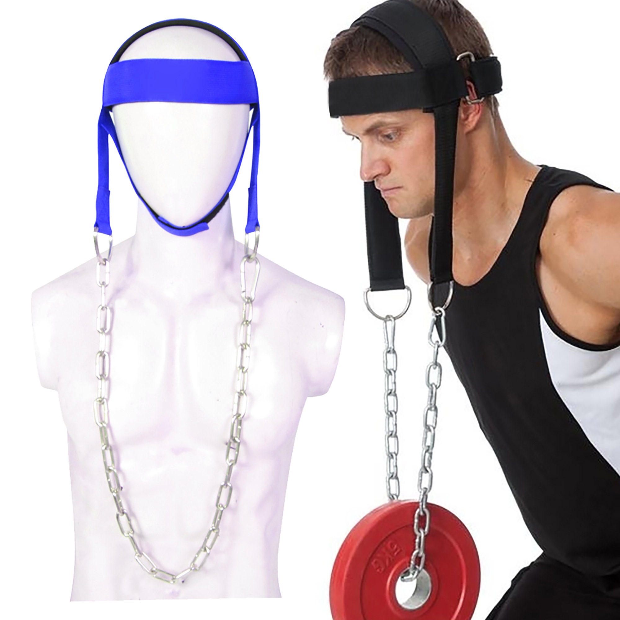 DMoose Fitness Neck Harness For Weight Lifting - Adjustable Head & Chin Strap With 30" Heavy Duty Steel Chain - Neck Exerciser, Trainer & Strengthener To Support Injury Recovery