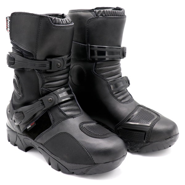 ChoCho Track Motorradstiefel für Männer Leder mit Schutz Gummisohle Rutschfest & Motorrad fahren Wasserdichter Schuh für Abenteuer