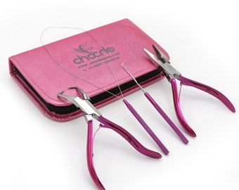ChoCho Track Professionelle Haarverlängerung & Perlenwerkzeug Kit Zangen Set für Perlen (4 Stück) Micro Ring (Shocking Pink)