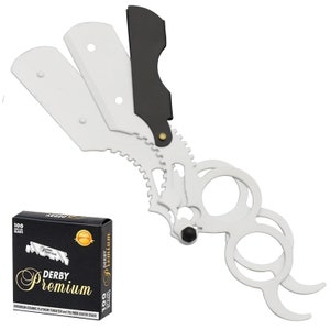 ChoCho Track Straight Single Blade Barber Shaving Razor Stylish Ring Men&#39;s Cut Throat Knife Salon and Home Usage White Black