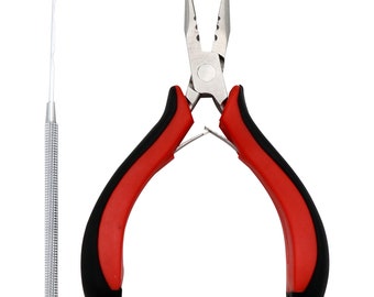 May include: A set of jewelry making tools, including a pair of red-handled pliers with black tips and a silver-colored needle tool.