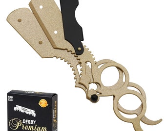 ChoCho Track Ring Razor Stylish Straight Single Blade Barber Shaving Men&#39;s Cut Throat Knife Salon and Home Usage Gold Black