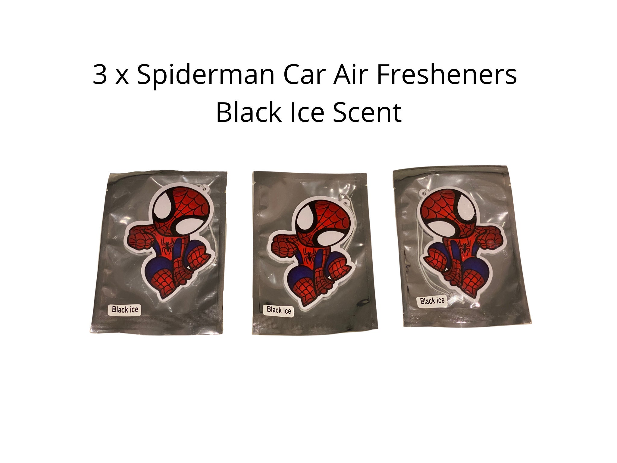 3 x SpiderMan DC Comics Car Air Freshener Black Ice Scent Extra Thick