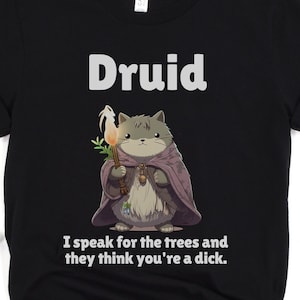 Camiseta divertida de druida de D&D, camiseta unisex de mazmorras y dragones, camiseta de druida, regalo para jugador de D&D, regalo para DM, camiseta de rol, camiseta de gato de D&D, gran regalo