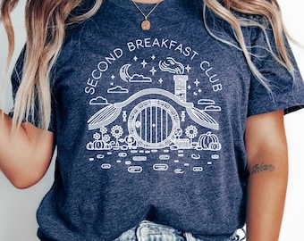 Second Breakfast Club T-Shirt, Hobbit Inspired Shirt, Shire Door Tee, Middle-Earth Fan Apparel, Unisex Fit, Lord of the Rings Nerd Shirt