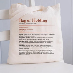 Bag of Holding Tote Bag - DnD Bag, RPG tote, Gamer Gift, Dungeon Master, Dice Bag, D&D, DnD, RPG, Dungeons and Dragons
