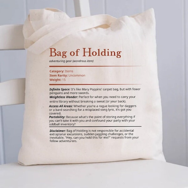 Bag of Holding Tote Bag - DnD Bag, RPG tote, Gamer Gift, Dungeon Master, Dice Bag, D&D, DnD, RPG, Dungeons and Dragons