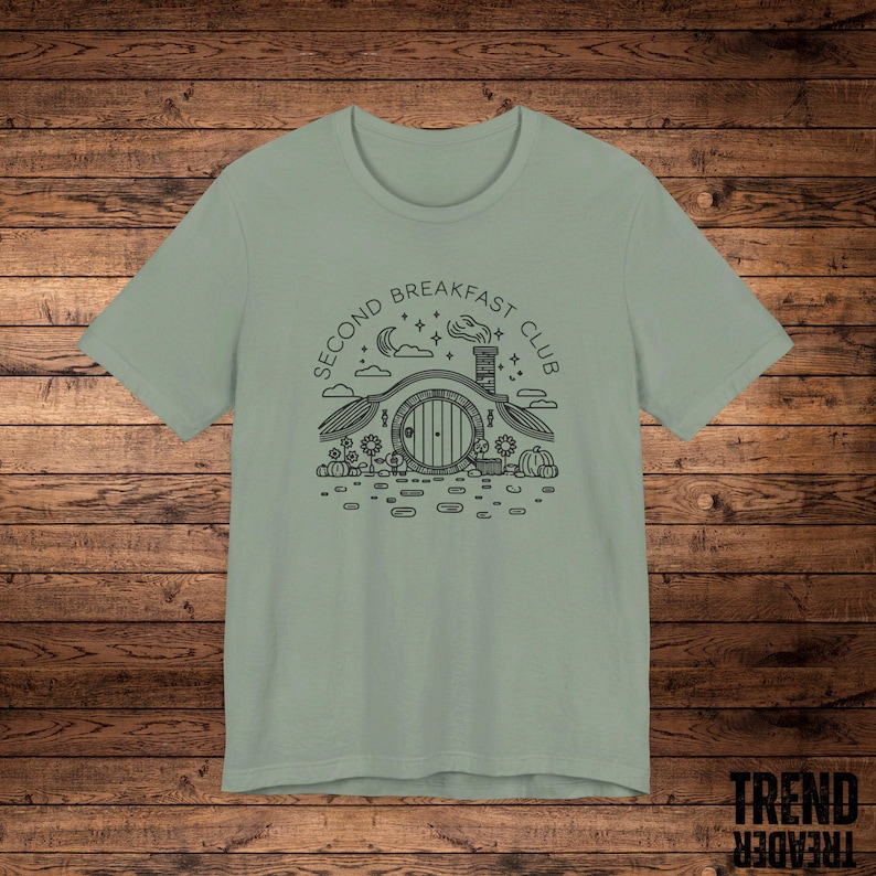 Second Breakfast Club T-Shirt, Hobbit Inspired Shirt, Shire Door Tee, Middle-Earth Fan Apparel, Unisex Fit, Lord of the Rings Nerd Shirt image 7