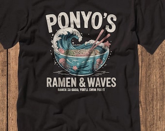 Ponyo Ramen Waves Shirt: Anime Ghibli Foodie Tee