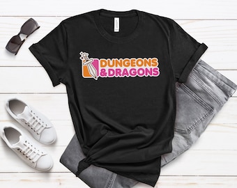 Dungeons & Dragons Dunkin Donuts Parody T-Shirt Tee for RPG Games Tabletop Gaming DND Dunkin  Ideal Gift for DND Enthusiasts and DMs