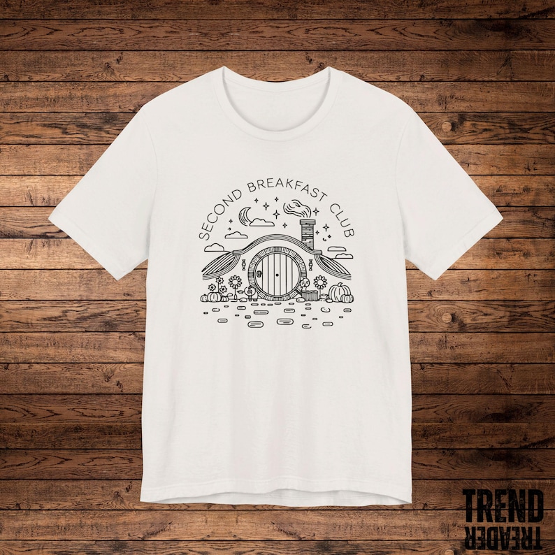 Second Breakfast Club T-Shirt, Hobbit Inspired Shirt, Shire Door Tee, Middle-Earth Fan Apparel, Unisex Fit, Lord of the Rings Nerd Shirt image 2