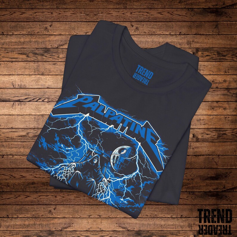 Palpatine Fahrt auf dem Blitz Shirt, lustiges Star Wars Metal Parodie T-Shirt, Sith Lord Kaiser Tshirt, Dark Side Musik Mashup, Heavy Metal Geschenk Bild 3