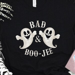 Bad and Boo-Jee Ghost T-Shirt - Funny Halloween Shirt for Women and Teens - Cute Spooky Tee - Halloween Pun Shirt - Gift for Halloween Lover
