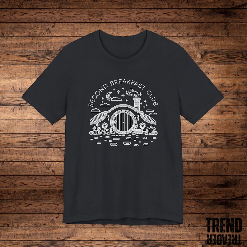 Second Breakfast Club T-Shirt, Hobbit Inspired Shirt, Shire Door Tee, Middle-Earth Fan Apparel, Unisex Fit, Lord of the Rings Nerd Shirt image 6
