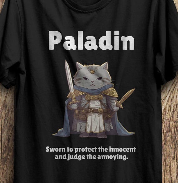 Funny D&D Paladin Cat T-Shirt: Dungeons and Dragons RPG Tee