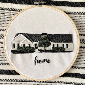 Embroidered Custom Home Portrait | Custom House Embroidery Hoop, Wedding Gift, New House, Housewarming Gift