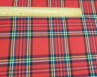 classIc RED tartan PLAID check poly viscose fabric material craft dress wide